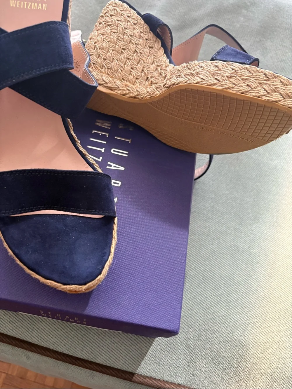 Stuart Weitzman Navy Suede Cross-Strap Espadrille Wedges - Picture 3 of 5